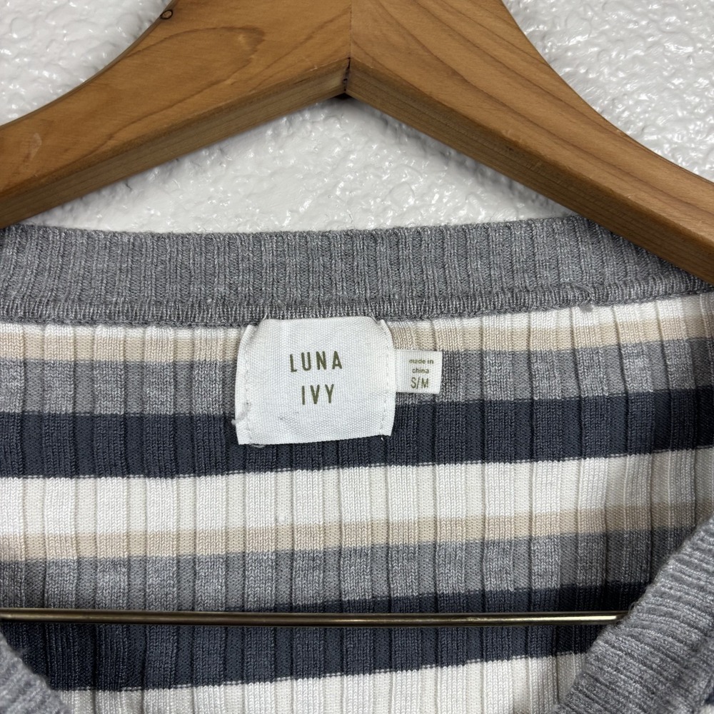 Luna Ivy Cardigan Small Medium S/M Striped Cropped Sweater Button Front V-neck - Picture 2 of 6